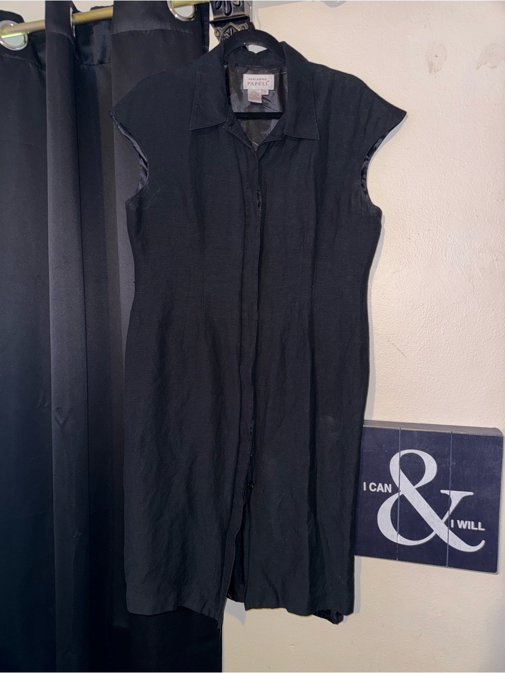 Adrianna Papell Black Sleeveless Collared Button-Front Dress